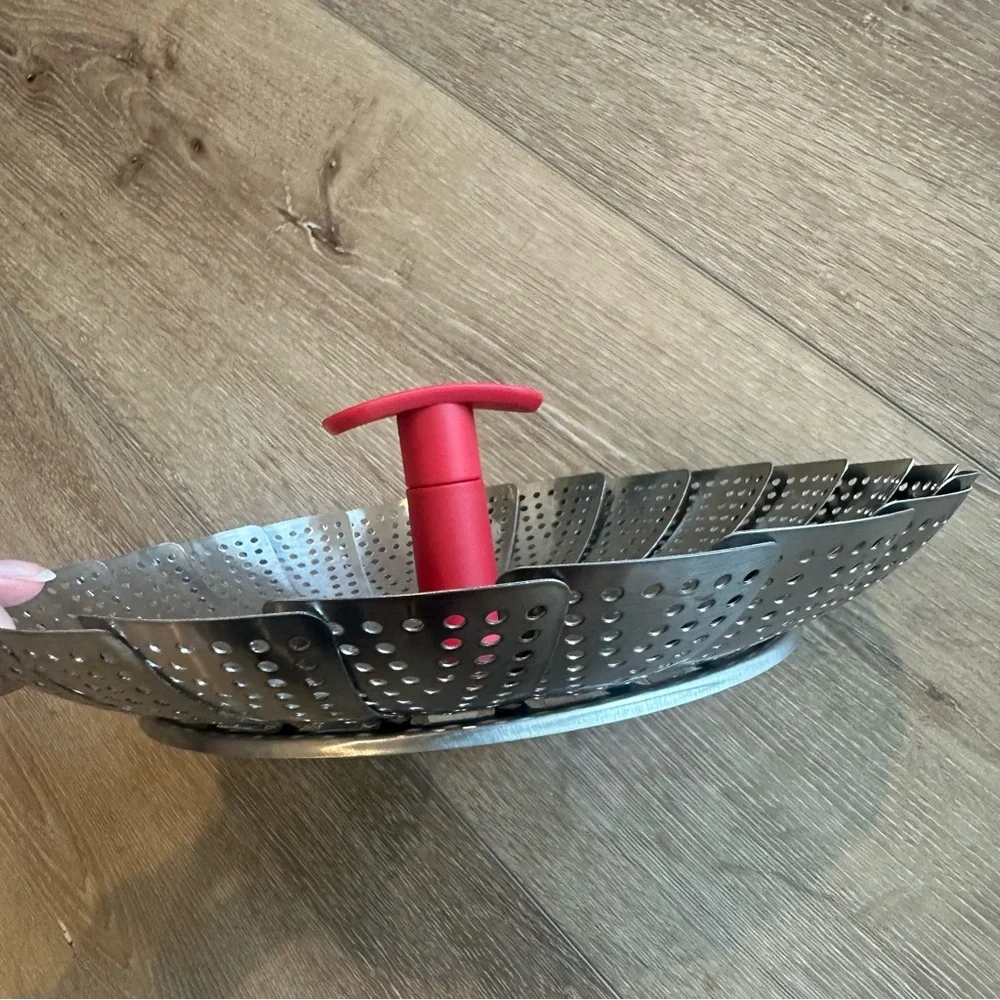 NWT Stainless Steel Steamer Basket Red Handle